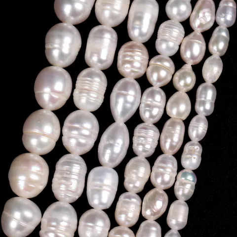 Perles d'Eau Douce Naturelles en Forme de Riz Perles en Vrac Brins Semi-Finis Haute Brillance pour la Fabrication de Bijoux DIY Bracelet Collier Accessoires