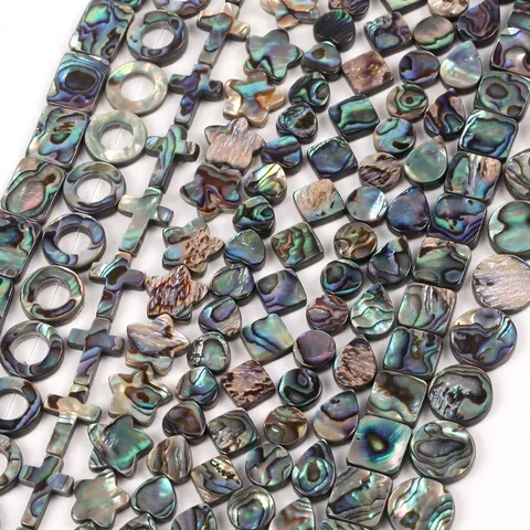 Natural Sea Abalone Shell Loose Beads Iridescent Waterdrop Cross Star Round Square Geometric Shapes DIY Jewelry Findings Accessories