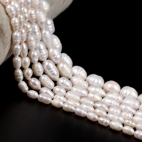 Perles d'Eau Douce Naturelles en Forme de Riz Perles en Vrac Brins Semi-Finis Haute Brillance pour la Fabrication de Bijoux DIY Bracelet Collier Accessoires