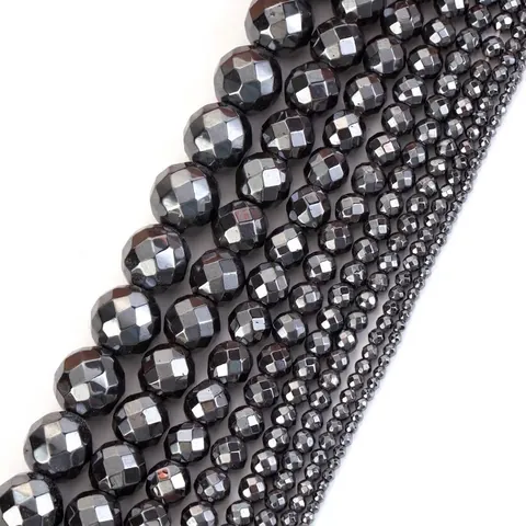 Faceted Natural Hematite Stone Beads Metallic Gray Round Spacer Beads For DIY Necklace Bracelet Jewelry Making Accessories