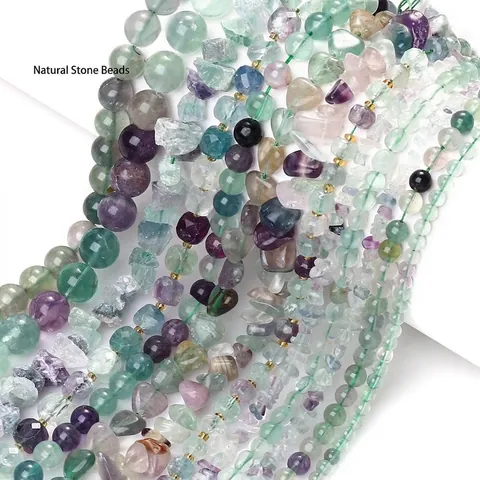 Natural Rainbow Fluorite Loose Beads Round Faceted Heart Irregular Stone Beads For DIY Bracelet Necklace Jewelry Making