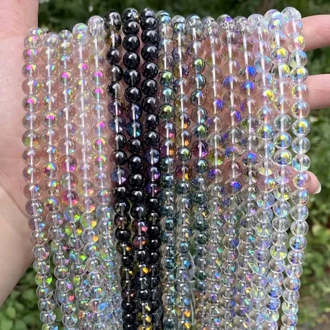 Synthetic Crystal AB Iridescent Round Beads 4mm 6mm 8mm Multicolor Iridescent Loose Beads For DIY Jewelry Making Bracelet Accessories