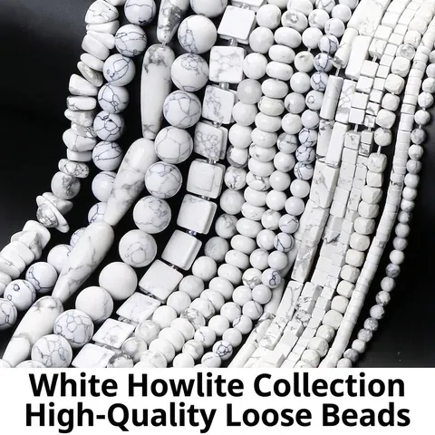 Natural White Howlite Stone Beads Round Square Rondelle Spacer Beads For DIY Jewelry Making Necklaces Bracelets Accessories