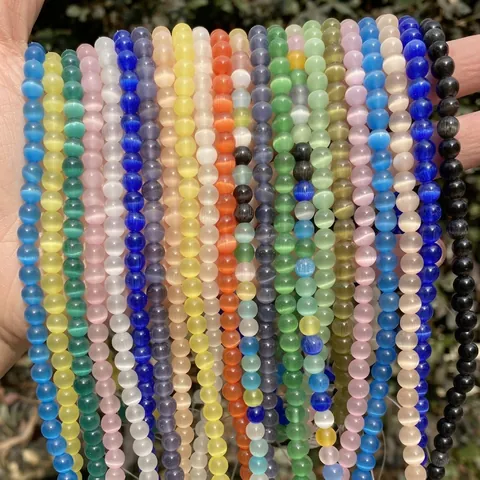 Perline Sciolte in Pietra Occhio di Gatto Sintetica Tonda per la Creazione di Gioielli Fai da Te Braccialetti Collane Perline Distanziatrici in Pietra Preziosa Lucidata Accessorio