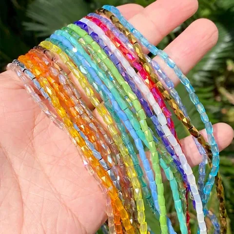 Faceted Glass Beads Cylindrical Shape Artificial Crystal Loose Strand For Jewelry Making DIY Bracelet Earring Craft Accessory