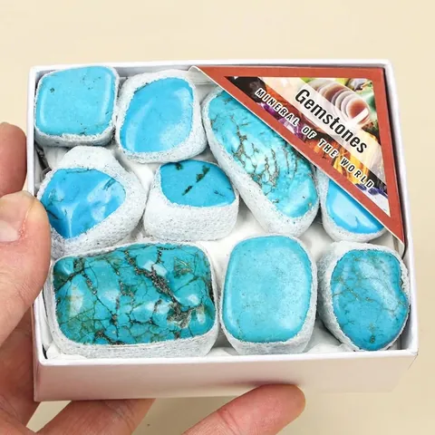 Natural Blue Turquoise Raw Stones Ore Mineral Energy Healing Stone In White Gift Box For Home Office Table Decor Meditation Crystals