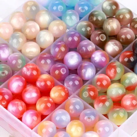 Perline in Resina Occhio di Gatto Finto Tonde Glitterate Perline Sfuse DIY Accessori Gioielli Fatti a Mano per Braccialetto