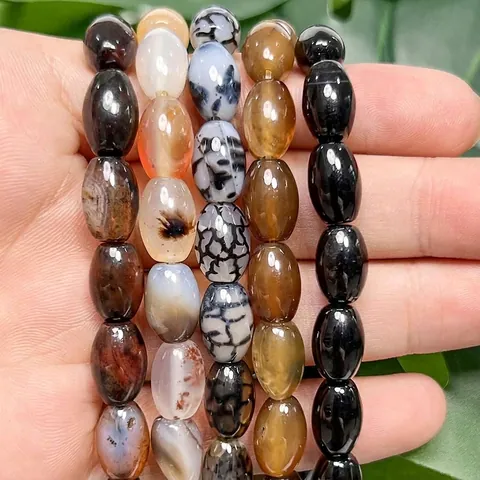 Natural Dragon Vein Agate Oval Rice Beads For DIY Jewelry Making Handmade Bracelet Necklace Loose Stone Beads Accessories