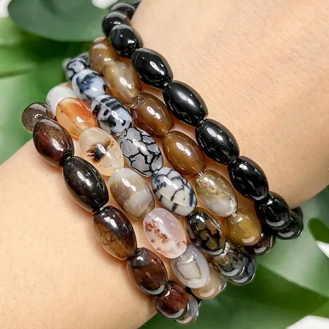 Natural Dragon Vein Agate Oval Rice Beads For DIY Jewelry Making Handmade Bracelet Necklace Loose Stone Beads Accessories