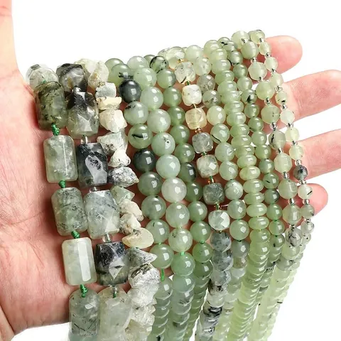 Perles de Pierre Naturelle Prehnite Vert Pâle Pierre Semi Précieuse Ronde Facettée Forme Irrégulière Accessoires de Bijoux DIY