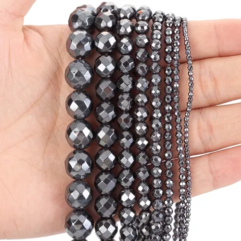Faceted Natural Hematite Stone Beads Metallic Gray Round Spacer Beads For DIY Necklace Bracelet Jewelry Making Accessories