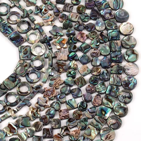 Natural Sea Abalone Shell Loose Beads Iridescent Waterdrop Cross Star Round Square Geometric Shapes DIY Jewelry Findings Accessories