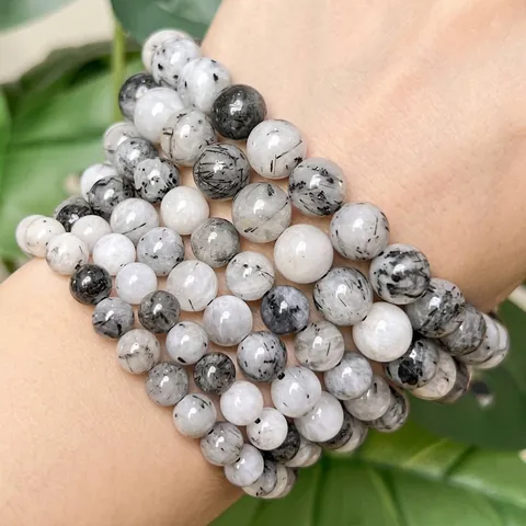 Natuurlijke Zwarte Rutielkwarts Ronde Kralen Voor DIY Sieraden Maken Gepolijste Losse Steen Kralen Voor Armbanden Ambacht