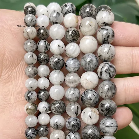 Natuurlijke Zwarte Rutielkwarts Ronde Kralen Voor DIY Sieraden Maken Gepolijste Losse Steen Kralen Voor Armbanden Ambacht
