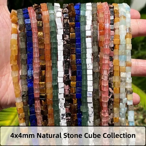 Natural Stone Square Cube Loose Spacer Beads Imperial Jasper Tiger Eye Turquoise Lapis Lazuli Handicraft Jewelry Making Beads