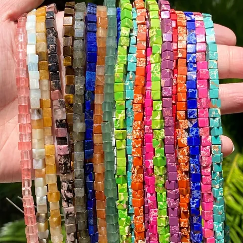 Natural Stone Square Cube Loose Spacer Beads Imperial Jasper Tiger Eye Turquoise Lapis Lazuli Handicraft Jewelry Making Beads