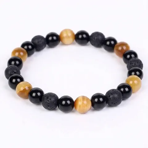 Natural Tiger Eye And Volcanic Lava Stone Beaded Bracelet For Women Men Minimalist Handmade 8mm Stone Elastic Hand Chain Jewelry Daily Gift