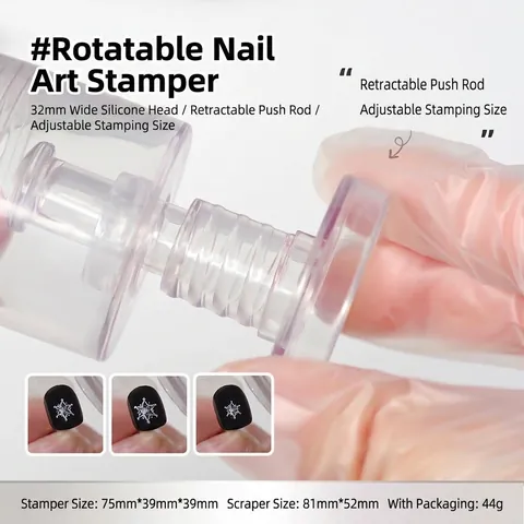 Tampon à Ongles Professionnel en Silicone Transparent Rétractable Pour Manucure Française Tête 32mm Avec Grattoir