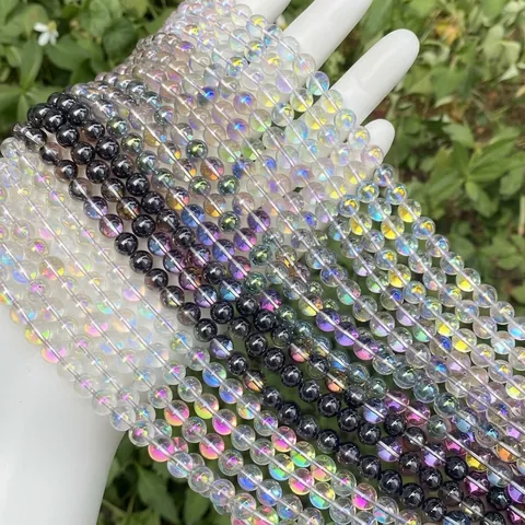 Synthetic Crystal AB Iridescent Round Beads 4mm 6mm 8mm Multicolor Iridescent Loose Beads For DIY Jewelry Making Bracelet Accessories