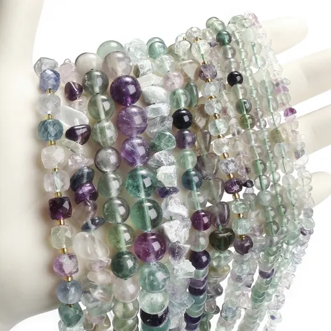Natural Rainbow Fluorite Loose Beads Round Faceted Heart Irregular Stone Beads For DIY Bracelet Necklace Jewelry Making