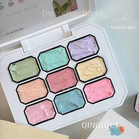 Solid Cream Gel Nail Polish 9-Grid Morandi Macaron Color Palette Painting Gel For DIY Nail Art Decor Women Salon Tools