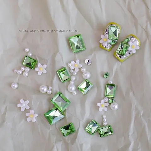 Nagelkunst Decoratie Kit Lente Zomer Madeliefje Hars Charms Glas Strass Kunstparel Mix DIY Manicure Materialen Sieraden