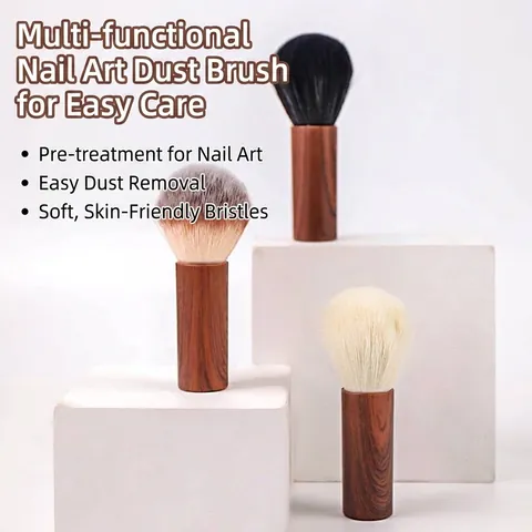 High-End Walnut Wood Handle Nail Dust Brush Portable Soft Artificial Fiber Cleaning Brush For Makeup Furniture Manicure Tools