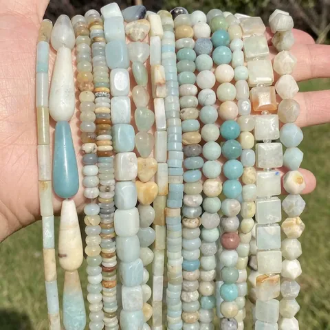 Natural Colored Amazonite Beads Various Shapes Round Heart Square Waterdrop Faceted Loose Stone Beads For DIY Jewelry Making Bracelet Necklace Women