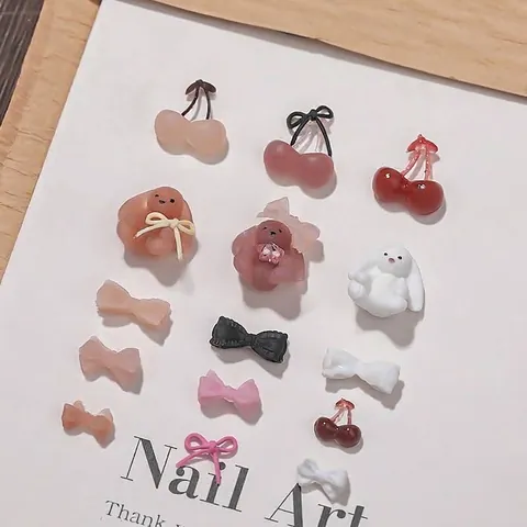 3D Cute Rabbit Cherry Bowknot Nail Art Silicone Mold PVC DIY Modeling Tool For Nail Carving Decoration Accessories