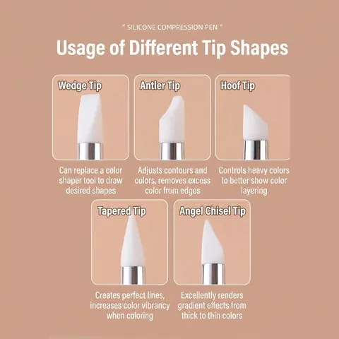 Professional Wood Handle Silicone Nail Art Embossing Pens 5 Tip Shapes For Powder Rubbing Painting Manicure Tool Set