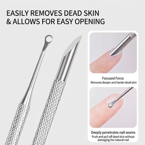 Professional Double Ended Stainless Steel Nail Pusher Russian Circle Slant Head Dead Skin Remover Manicure Tool For Salon Home