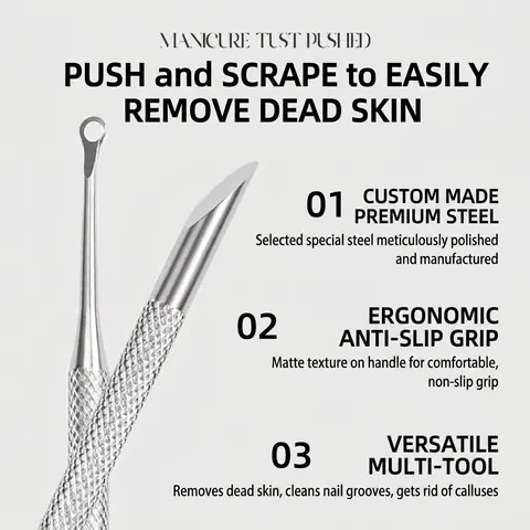 Professional Double Ended Stainless Steel Nail Pusher Russian Circle Slant Head Dead Skin Remover Manicure Tool For Salon Home