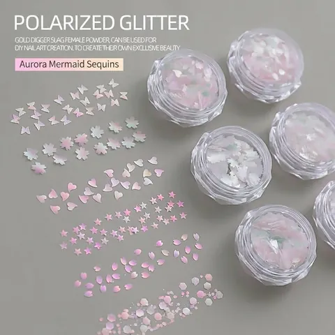 Aurora Polarized Mermaid Sequins Butterfly Heart Star Mixed Nail Art Glitter Powder For DIY Manicure Decoration For Women
