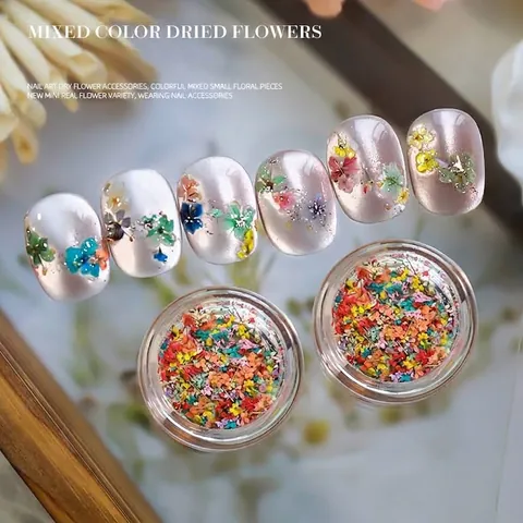 Flores Secas Naturales de Colores Mezclados Decoración de Uñas Estilo Japonés Accesorios de Uñas de Primavera para Manicura DIY