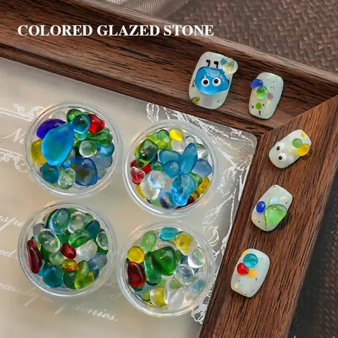 Unregelmäßige Farbige Glasierte Stein Nagelkunst Strass Glas Gebrochene Muschelstücke Für DIY Maniküre Dekoration Zubehör