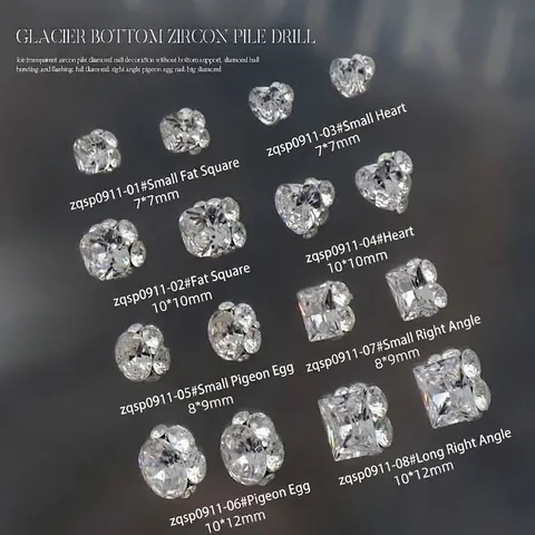 Décoration d'Art Ongulaire en Strass Fond de Glacier Blanc Transparent Verre K9 Coeur Carré Ovale Pierres à Ongles pour Manucure DIY