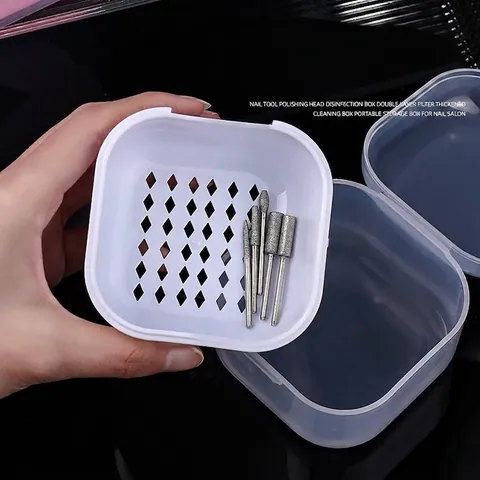 Scatola di Disinfezione per Punte di Trapano per Unghie Portatile Professionale Custodia in Plastica a Doppio Strato con Filtro
