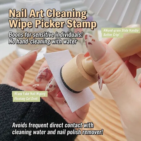 Strumento per la Pulizia del Timbro per Nail Art con Manico in Legno Aiutante per Salviette Timbro per Manicure Strumento Ausiliario