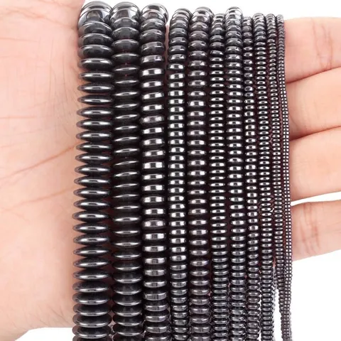 Natural Hematite Beads Round Spacer Flat Disc Loose Beads For DIY Jewelry Making Accessories Metallic Black Polished Stone
