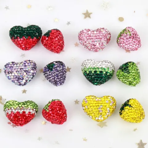 Polymeerklei Strass Hart Aardbei Kralen Voor DIY Telefoonketting Tas Hangen Accessoires Sieraden Maken Kralen