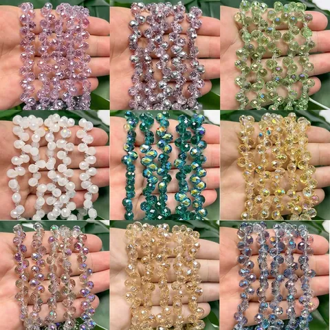Cuentas de Gota de Agua de Cristal Artificial Facetadas con Forma de Fresa Agujero Transversal Cuentas Sueltas para Hacer Joyas DIY Collares Pulseras