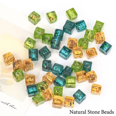 Square Lampwork Glass Beads With Silver Foil Handmade Loose Beads For Jewelry Making DIY Bracelets Necklaces Earring Accessories