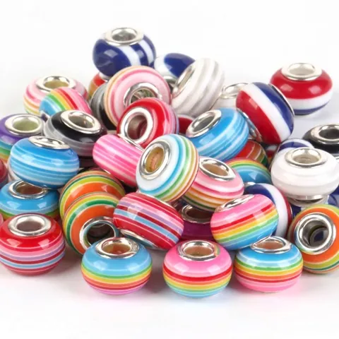14mm Lampwork Glass Large Hole Beads Mixed Styles European Charm Beads For DIY Snake Chain Bracelet Jewelry Making Accessories