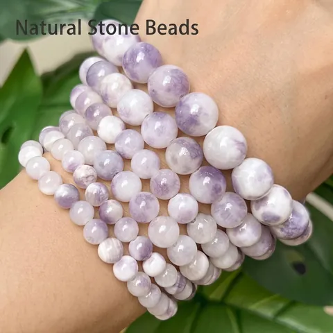 Natural Purple White Persian Jade Round Loose Beads Strands For DIY Jewelry Making Bracelet Necklace Accessories