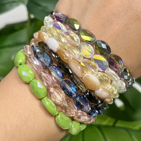 Faceted Egg Shaped Crystal Glass Beads For Jewelry Making DIY Handcrafted Bracelets Necklaces Decorative Accessory Multicolor Beading Strand