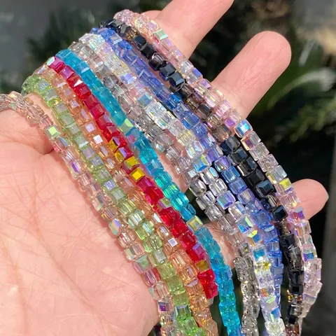 Faceted Glass Cube Beads For DIY Jewelry Making Square Crystal Loose Beads For Bracelet Necklace Accessories