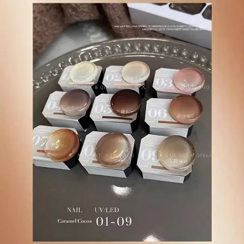 Solid Nail Art Gel Palette Caramel Cocoa Series Painting Gel Non-Wipe DIY Nail Polish Cream Palette For Salon Home Manicure