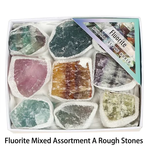 Natural Fluorite Raw Stone Mineral Ore Specimen Irregular Colorful Crystals Small Gift Box For Home Office Desk Decoration Gift
