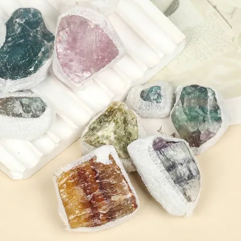 Natural Fluorite Raw Stone Mineral Ore Specimen Irregular Colorful Crystals Small Gift Box For Home Office Desk Decoration Gift