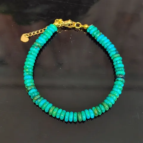 Minimalist Handmade Stone Disc Bead Bracelet Alloy Golden Lobster Clasp Adjustable Turquoise Color Hand String Women Men Jewelry